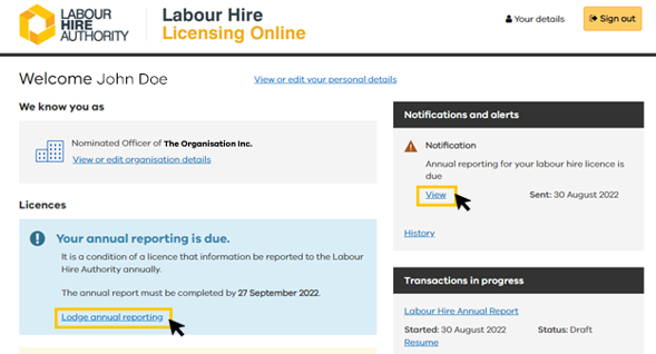 Annual Reporting - Dashboard